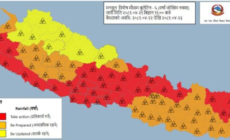 अविरल वर्षाका कारण ३४ जिल्ला खतराको सूचीमा
