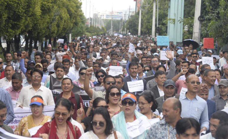 शिक्षा ऐन निजी विद्यालय बन्द गर्ने गरी ल्याउन लागेको भन्दै प्रदर्शन