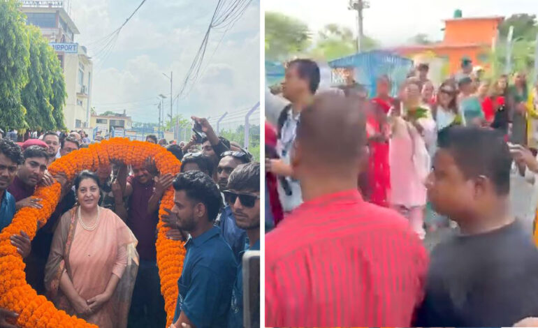 वीरगंजमा पूर्वराष्ट्रपति विद्या भण्डारीलाई एमाले कार्यकर्ताको भव्य स्वागत