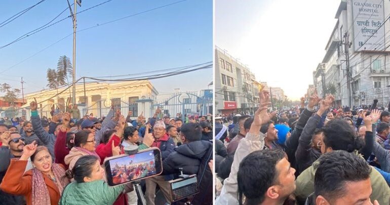 निर्वाचन आयोगमा गगन र देउवा दुवै समूह आमनेसामने, गेटबाहिर नाराबाजी