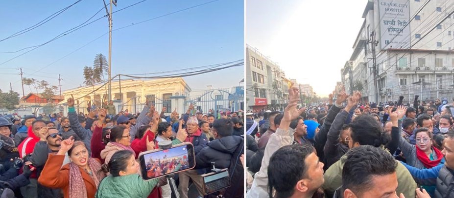 निर्वाचन आयोगमा गगन र देउवा दुवै समूह आमनेसामने, गेटबाहिर नाराबाजी