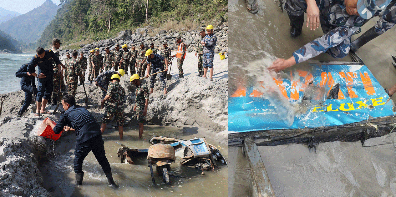 त्रिसुलीमा भेटिएको बस सिमतालबाट हराएको गणपति डिलक्स भएको पुष्टि, उत्खनन जारी