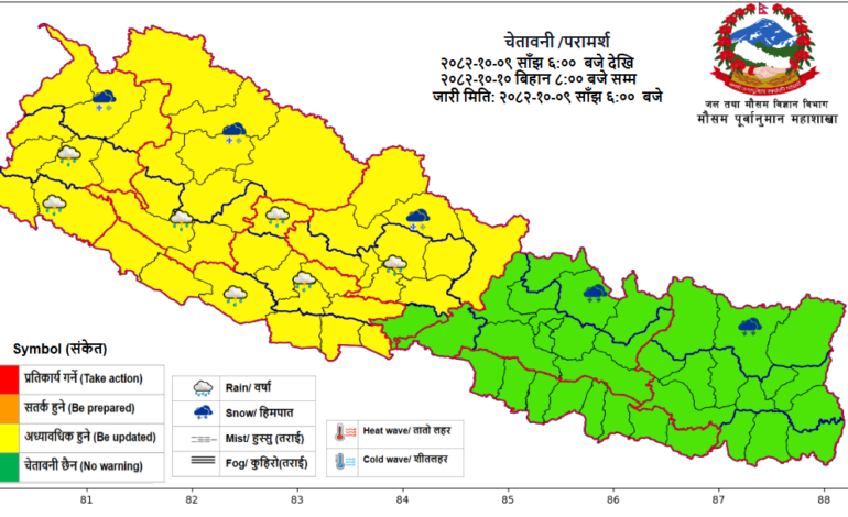 आज यी स्थानमा पानी पर्नसक्नेः सचेत रहन विभागको आग्रह