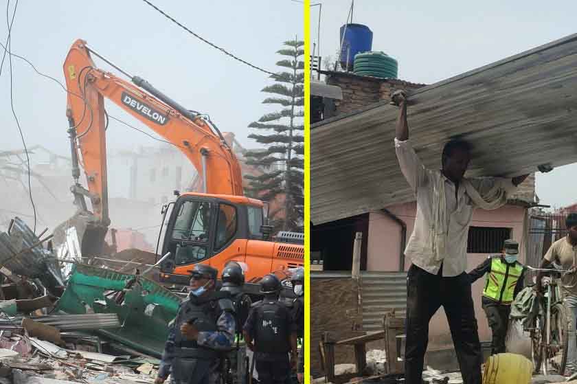 थापाथली पछि सिनामंगलमा चल्यो डोजर, सुकुम्बासी सामान स्याहार्न व्यस्त