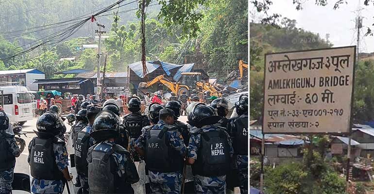 बारा अमलेखगञ्जको ‘सेकुवा खाने’ चर्चित ३ नं. पुल क्षेत्रमा वन कार्यालयको डोजर