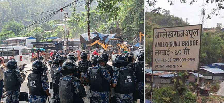 बारा अमलेखगञ्जको ‘सेकुवा खाने’ चर्चित ३ नं. पुल क्षेत्रमा वन कार्यालयको डोजर